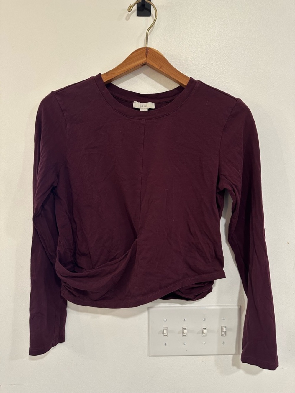Joie Kamella Long Sleeve Twist Top Women’s Size Medium Plum Cotton